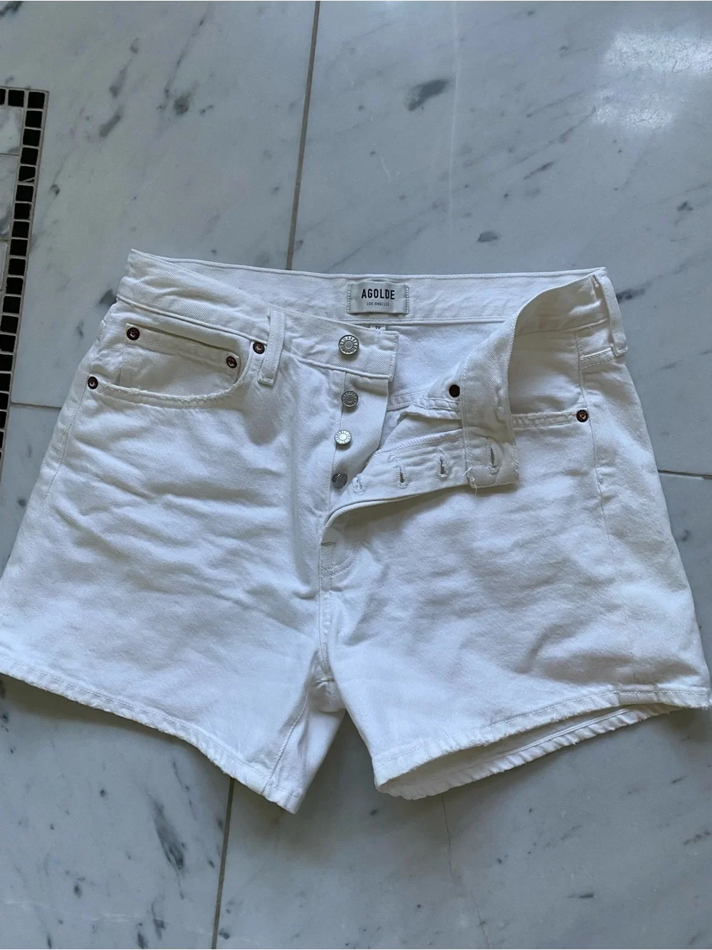Agolde Parker Shorts Long - White High-Rise Denim Shorts, Size 28